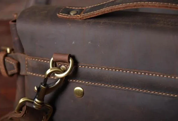 Handmade leather men Briefcase messenger vintage shoulder laptop bag vintage bag