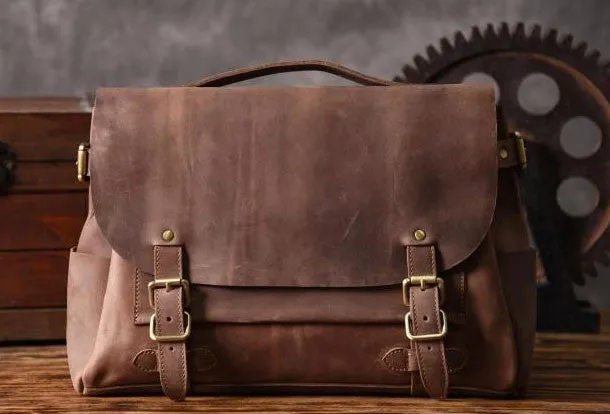 Handmade leather men Briefcase messenger vintage shoulder laptop bag vintage bag