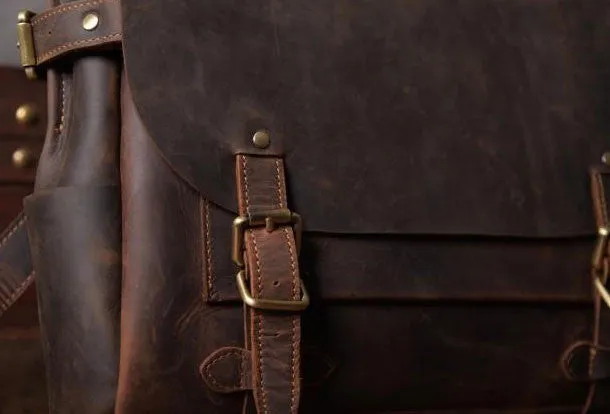 Handmade leather men Briefcase messenger vintage shoulder laptop bag vintage bag