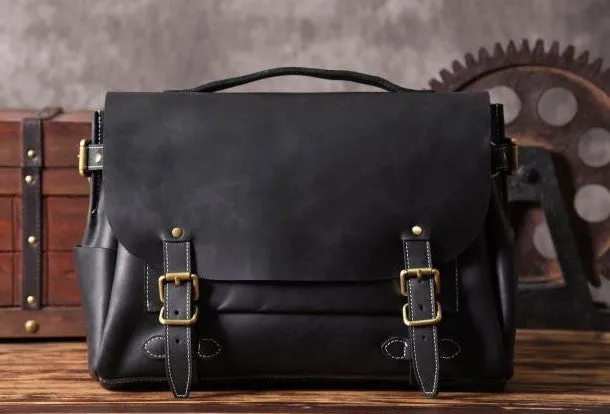 Handmade leather men Briefcase messenger vintage shoulder laptop bag vintage bag