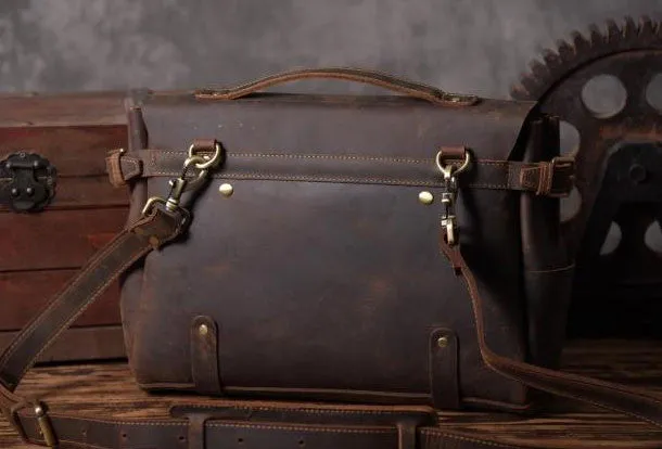 Handmade leather men Briefcase messenger vintage shoulder laptop bag vintage bag