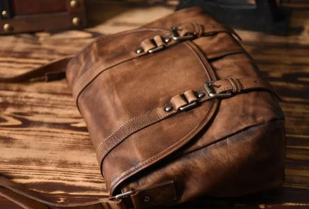 Handmade leather men Briefcase messenger vintage shoulder laptop bag vintage bag