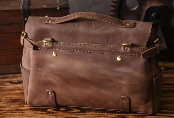 Handmade leather men Briefcase messenger vintage shoulder laptop bag vintage bag