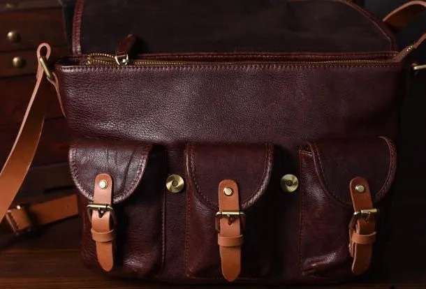 Handmade leather men Briefcase messenger vintage shoulder laptop bag vintage bag