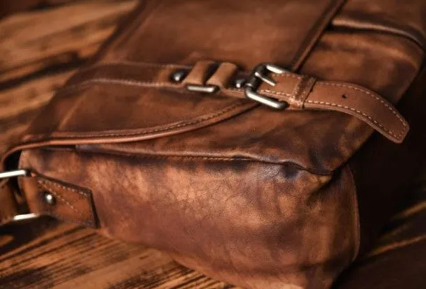 Handmade leather men Briefcase messenger vintage shoulder laptop bag vintage bag