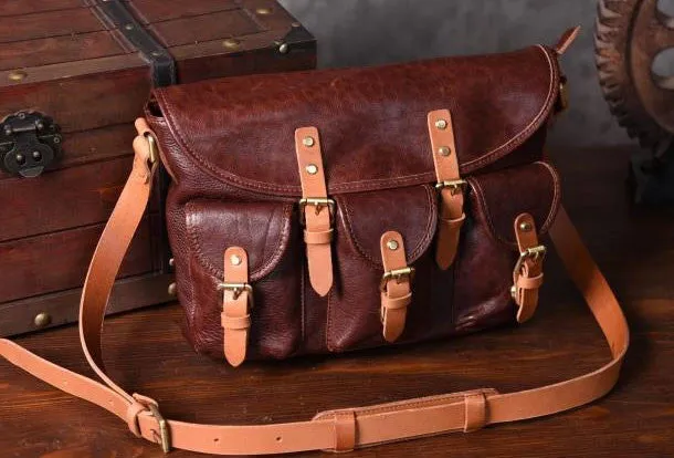 Handmade leather men Briefcase messenger vintage shoulder laptop bag vintage bag