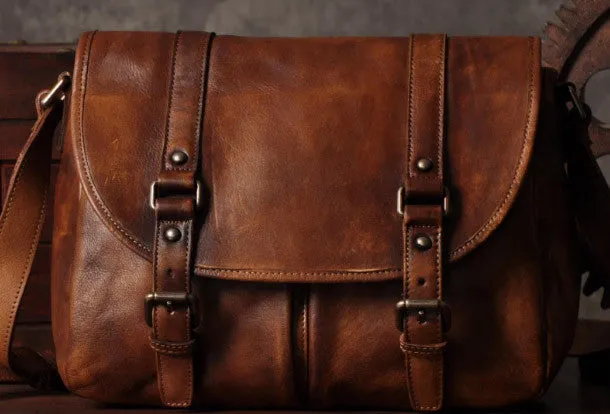 Handmade leather men Briefcase messenger vintage shoulder laptop bag vintage bag
