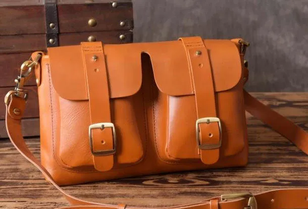 Handmade leather men Briefcase messenger vintage shoulder laptop bag vintage bag