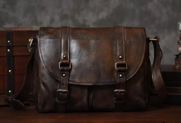 Handmade leather men Briefcase messenger vintage shoulder laptop bag vintage bag