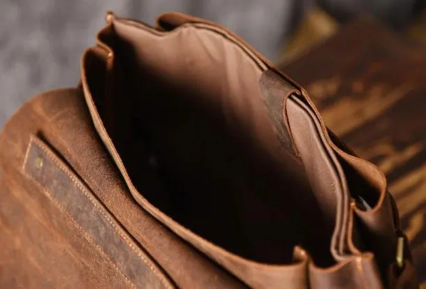 Handmade leather men Briefcase messenger vintage shoulder laptop bag vintage bag