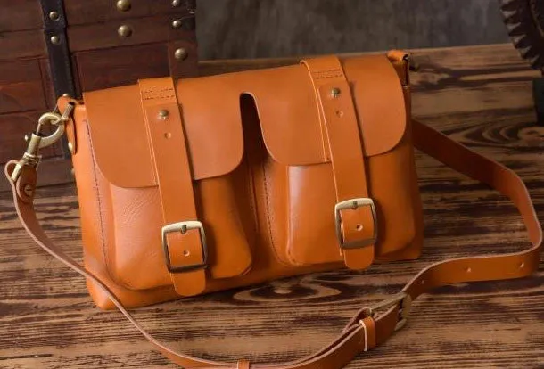 Handmade leather men Briefcase messenger vintage shoulder laptop bag vintage bag