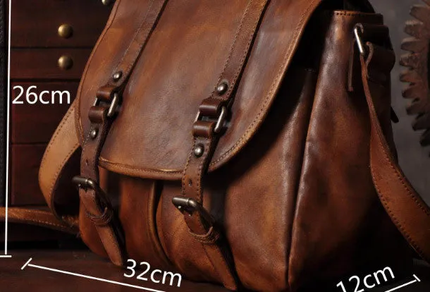 Handmade leather men Briefcase messenger vintage shoulder laptop bag vintage bag