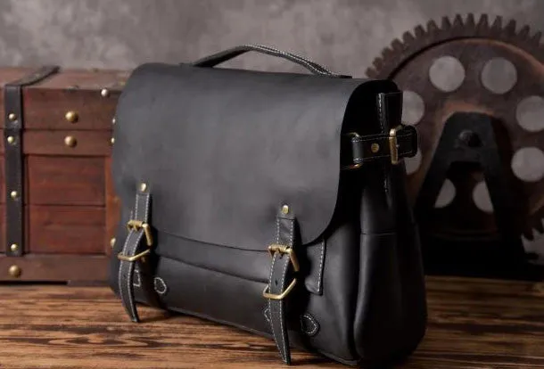 Handmade leather men Briefcase messenger vintage shoulder laptop bag vintage bag