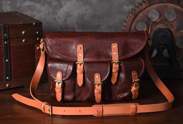 Handmade leather men Briefcase messenger vintage shoulder laptop bag vintage bag