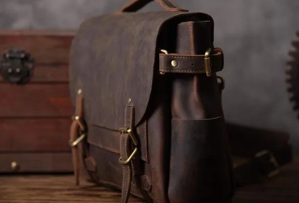 Handmade leather men Briefcase messenger vintage shoulder laptop bag vintage bag