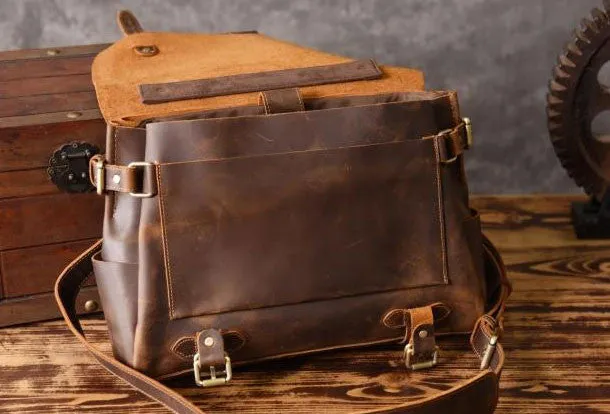 Handmade leather men Briefcase messenger vintage shoulder laptop bag vintage bag