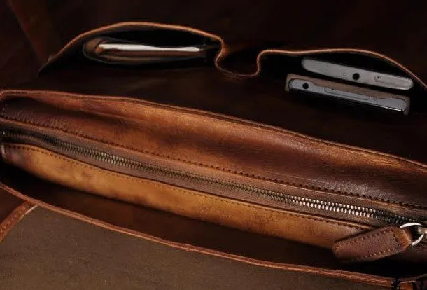 Handmade leather men Briefcase messenger vintage shoulder laptop bag vintage bag