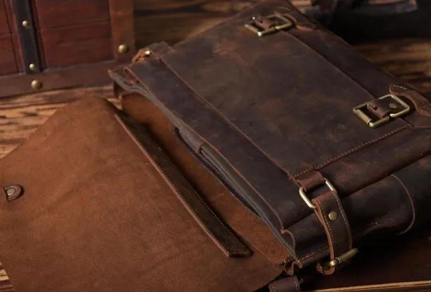 Handmade leather men Briefcase messenger vintage shoulder laptop bag vintage bag