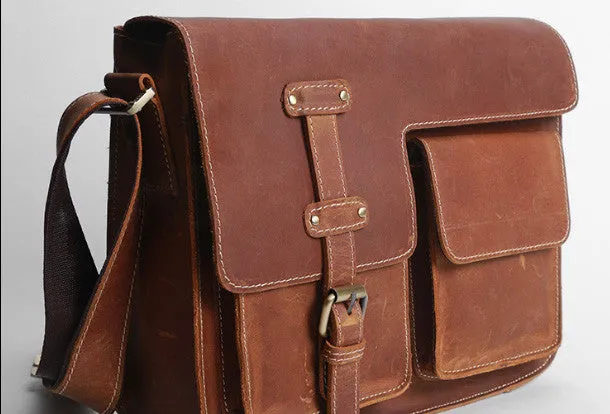 Handmade leather men messenger large vintage shoulder bag for men