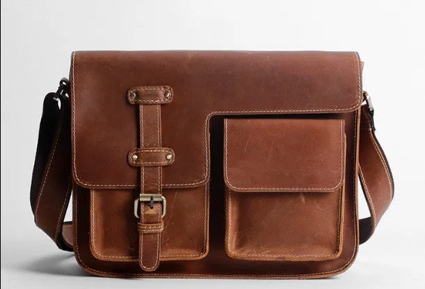 Handmade leather men messenger large vintage shoulder bag for men