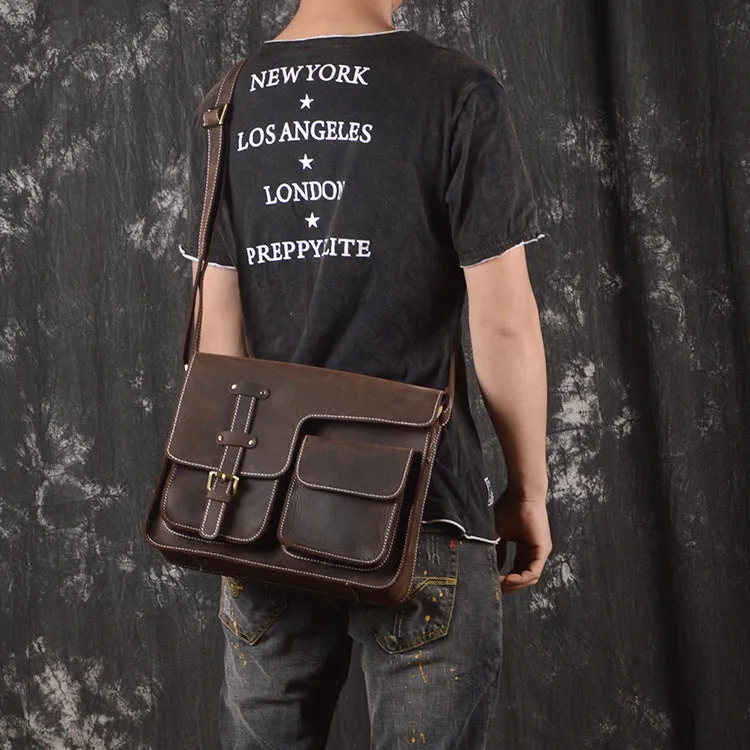 Handmade leather men messenger large vintage shoulder bag for men