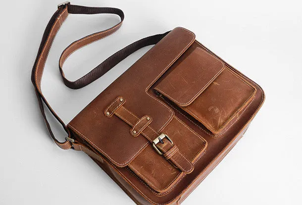 Handmade leather men messenger large vintage shoulder bag for men