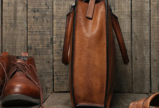 Handmade leather men vintage Briefcase messenger large vintage shoulder laptop bag vintage bag