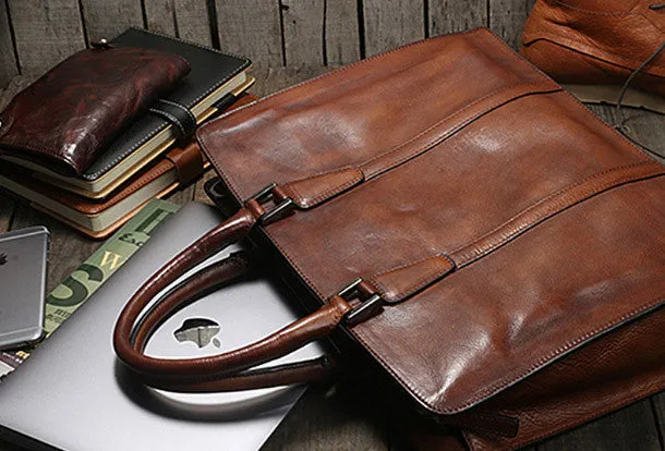 Handmade leather men vintage Briefcase messenger large vintage shoulder laptop bag vintage bag