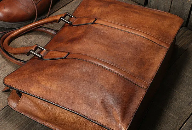 Handmade leather men vintage Briefcase messenger large vintage shoulder laptop bag vintage bag