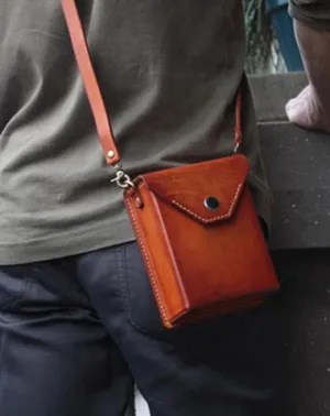 Handmade Leather Mens Box Bag Small Shoulder Bag Messenger Bag for Men