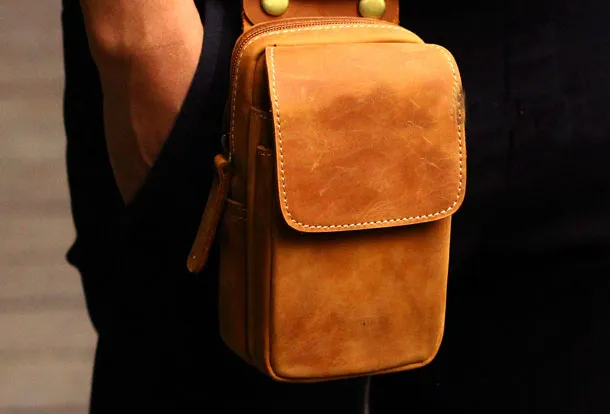 Handmade Leather Mens Cell Phone Holsters Waist Bag Hip Pack Belt Bag for Men