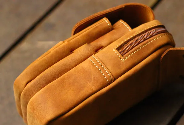 Handmade Leather Mens Cell Phone Holsters Waist Bag Hip Pack Belt Bag for Men