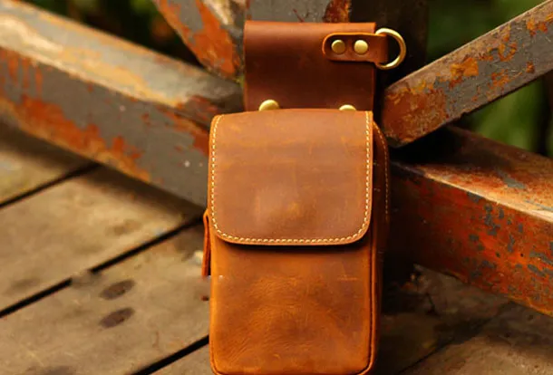 Handmade Leather Mens Cell Phone Holsters Waist Bag Hip Pack Belt Bag for Men