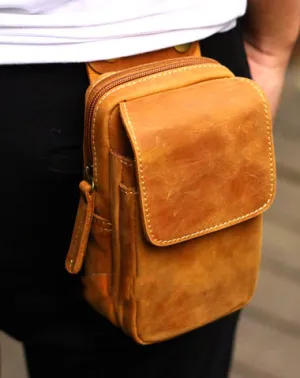 Handmade Leather Mens Cell Phone Holsters Waist Bag Hip Pack Belt Bag for Men