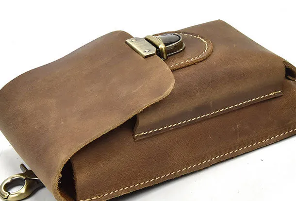 Handmade Leather Mens Cell Phone Holsters Waist Bags Hip Pack Belt Bag for Men