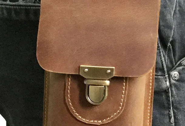 Handmade Leather Mens Cell Phone Holsters Waist Bags Hip Pack Belt Bag for Men