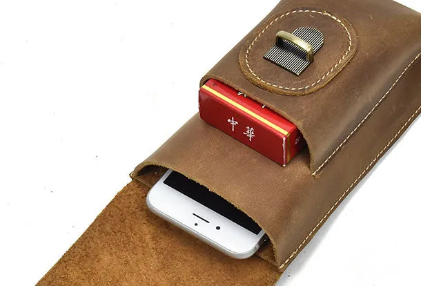 Handmade Leather Mens Cell Phone Holsters Waist Bags Hip Pack Belt Bag for Men