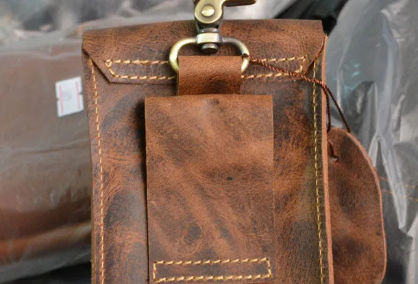 Handmade Leather Mens Cell Phone Holsters Waist Bags Hip Pack Belt Bag for Men