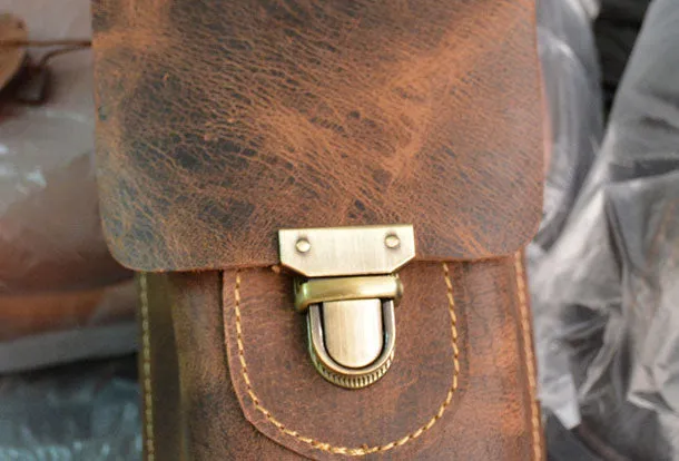 Handmade Leather Mens Cell Phone Holsters Waist Bags Hip Pack Belt Bag for Men