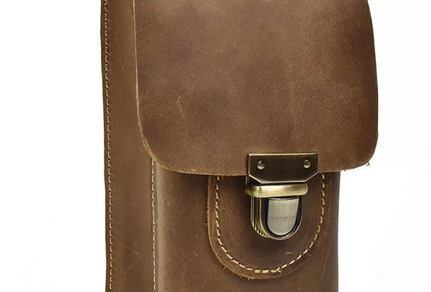 Handmade Leather Mens Cell Phone Holsters Waist Bags Hip Pack Belt Bag for Men