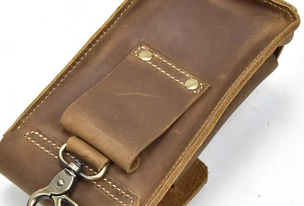 Handmade Leather Mens Cell Phone Holsters Waist Bags Hip Pack Belt Bag for Men