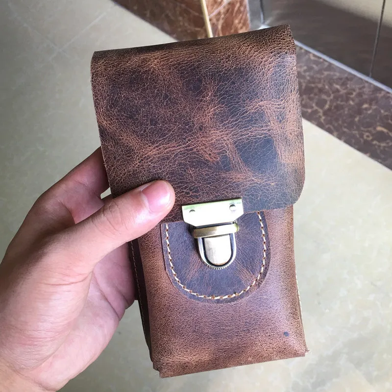 Handmade Leather Mens Cell Phone Holsters Waist Bags Hip Pack Belt Bag for Men