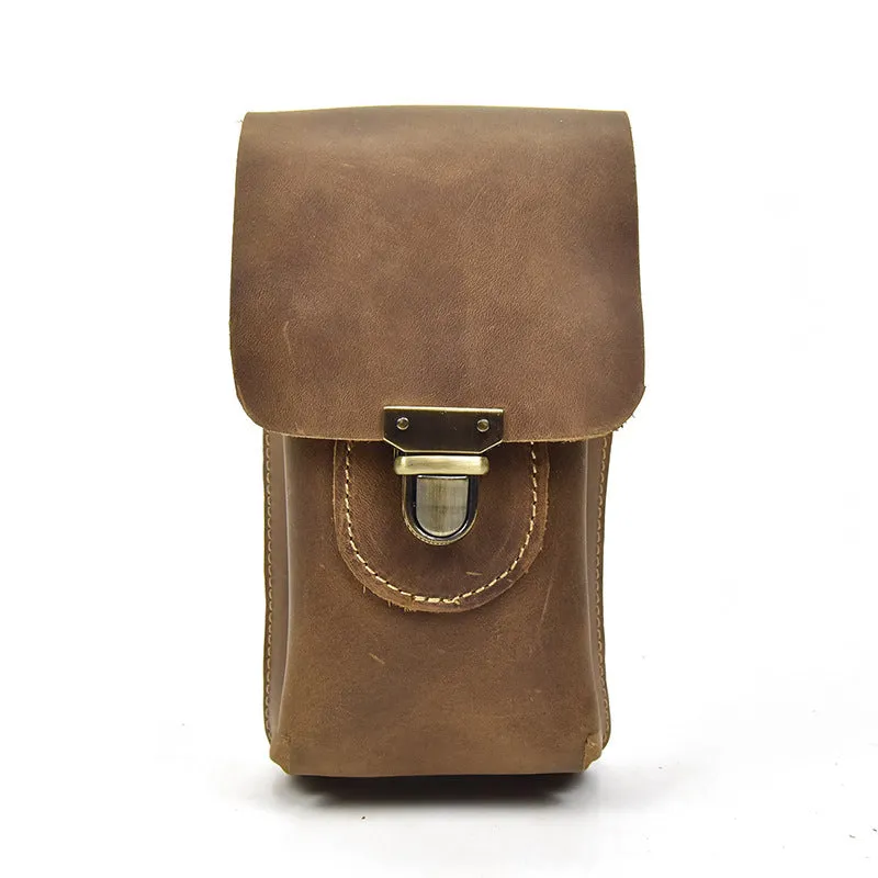 Handmade Leather Mens Cell Phone Holsters Waist Bags Hip Pack Belt Bag for Men