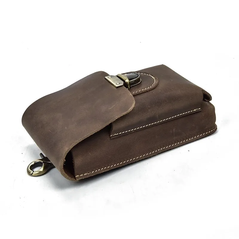 Handmade Leather Mens Cell Phone Holsters Waist Bags Hip Pack Belt Bag for Men