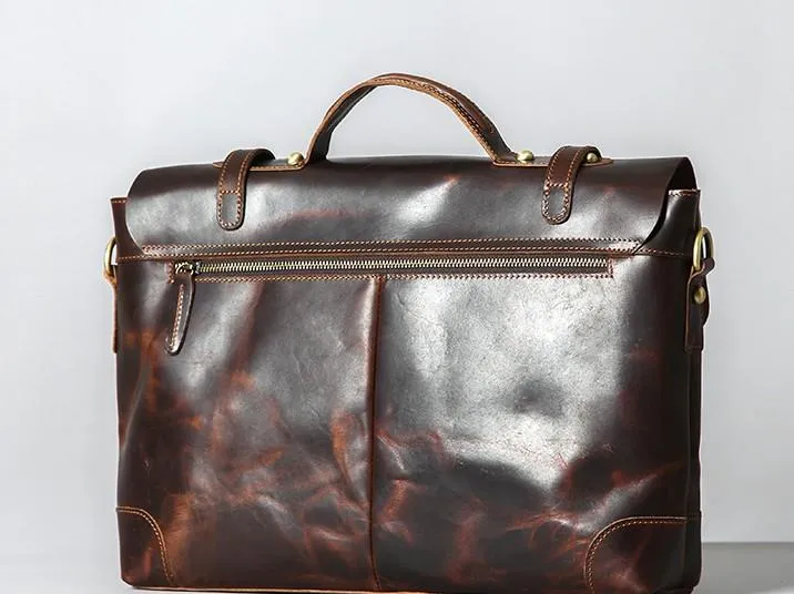 Handmade Leather Mens Cool Messenger Bag Briefcase Work Bag Business Bag Laptop Bag for men