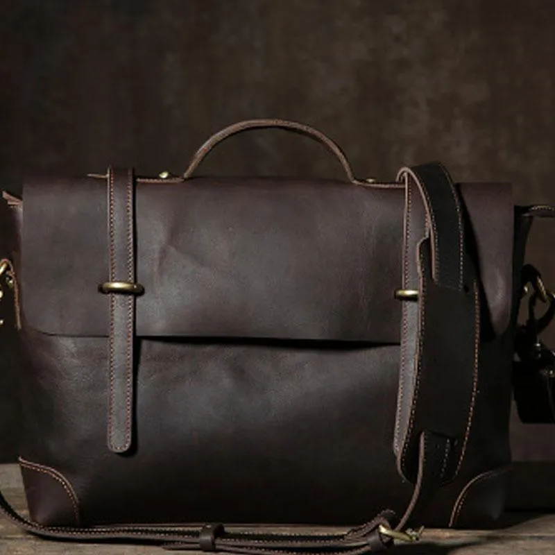 Handmade Leather Mens Cool Messenger Bag Briefcase Work Bag Business Bag Laptop Bag for men