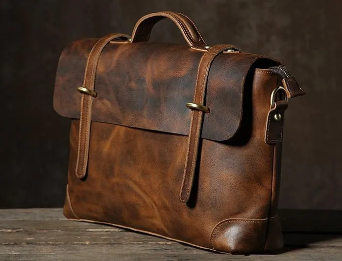 Handmade Leather Mens Cool Messenger Bag Briefcase Work Bag Business Bag Laptop Bag for men
