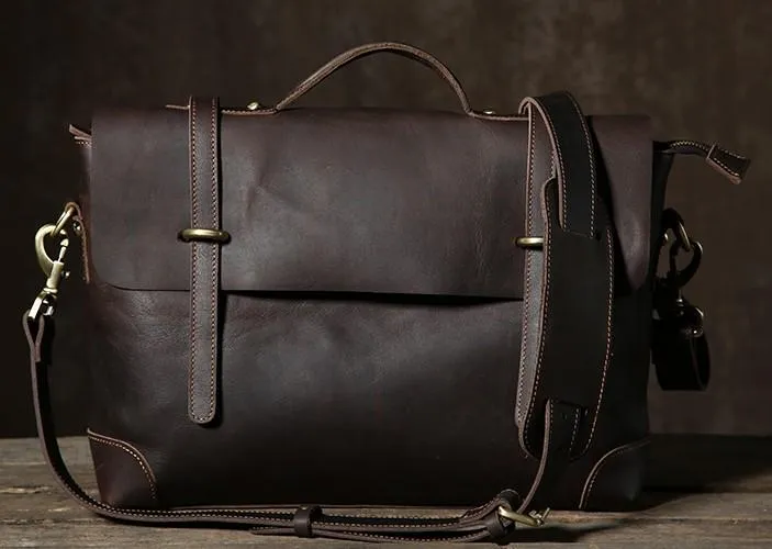 Handmade Leather Mens Cool Messenger Bag Briefcase Work Bag Business Bag Laptop Bag for men