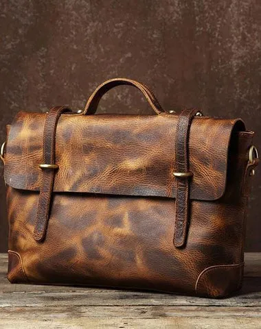 Handmade Leather Mens Cool Messenger Bag Briefcase Work Bag Business Bag Laptop Bag for men