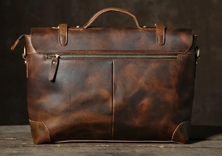 Handmade Leather Mens Cool Messenger Bag Briefcase Work Bag Business Bag Laptop Bag for men